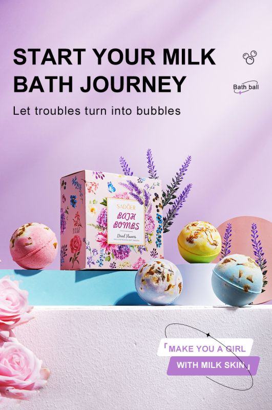 SADOER Bath Bombs with rosemary, lavender, lemon, rose, 100gr*4pcs.