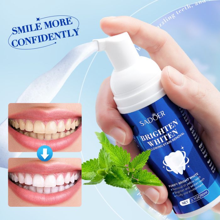 Whitening mousse for teeth + toothpaste 2 in 1 SADOER Brighten whiten, 60ml.