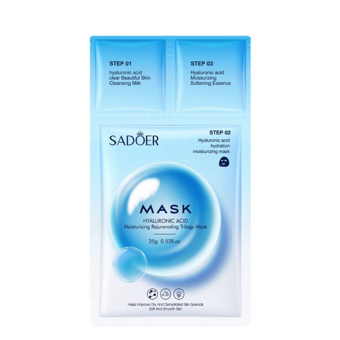 SADOER Hyaluronic Acid Moisturizing Rejuvenating Trilogy Mask, 0.8ml/0.8g/25g