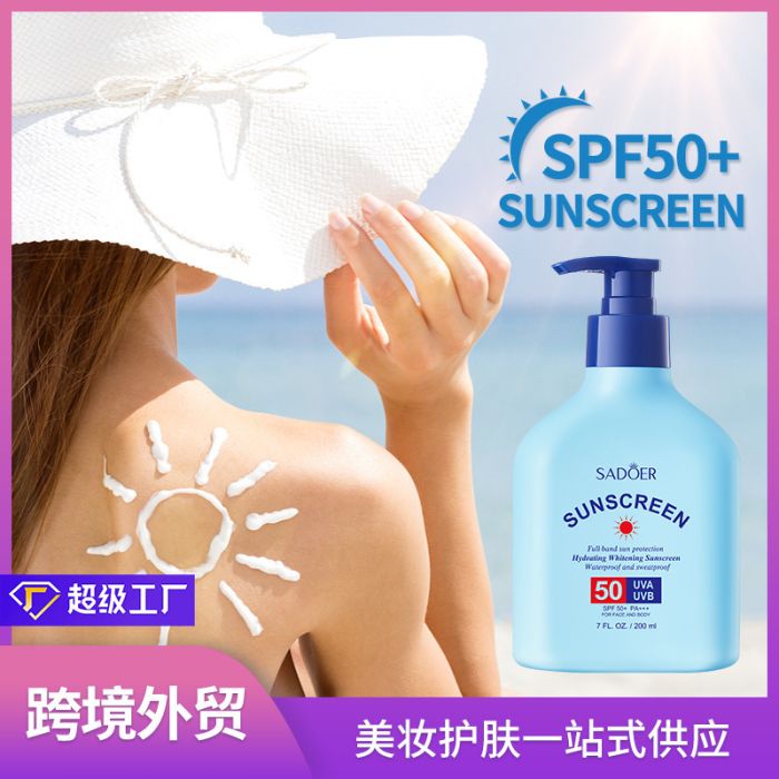 SADOER Sunscreen Full-band sun protection Hydrating Whitening Sunscreen Waterproof sweatproof SPF 50+ PA+++, 200 ml