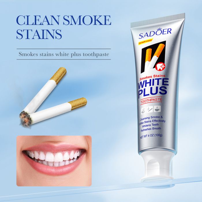 Whitening Toothpaste for Smokers SADOER Smokes Stains White Plus Toothpaste, 100 gr