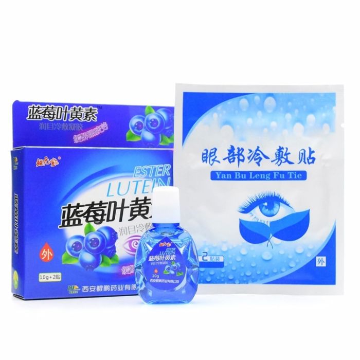 Set of drops and patches for eyes with lutein blueberry Kunyuantang, 10g+2pcs