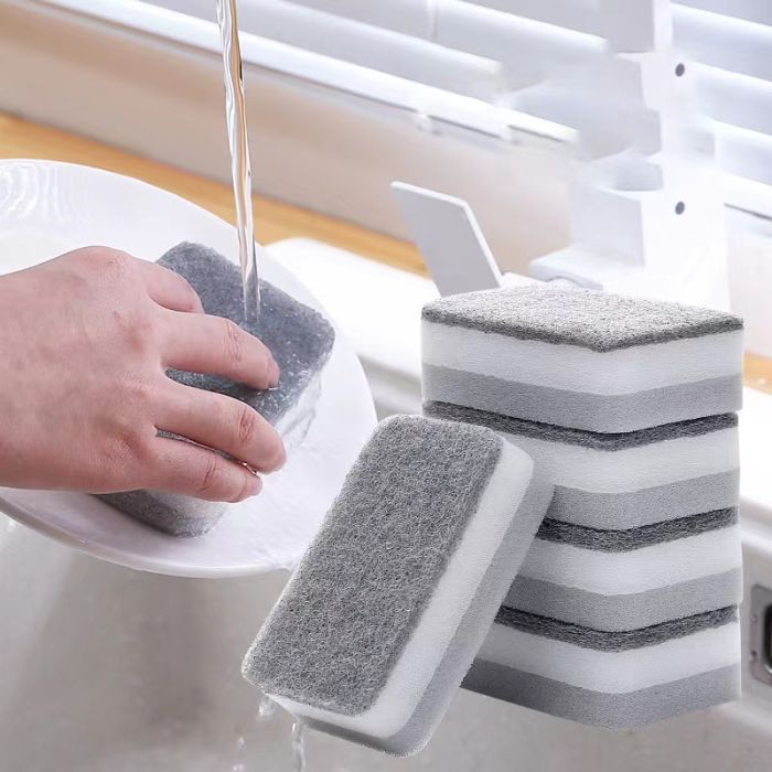 Three-layer gray dishwashing sponge, 1 pc