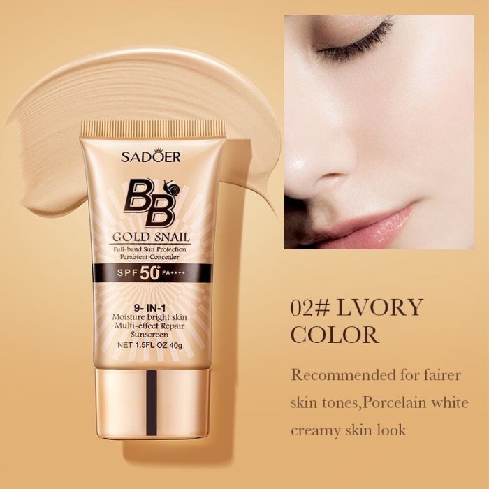 SADOER BB Gold Snail SPF 50+, 40 gr 02 # Ivory Multi-Effect Sunscreen 9-in-1 Tonal BB Cream with Snail Mucin and Gold