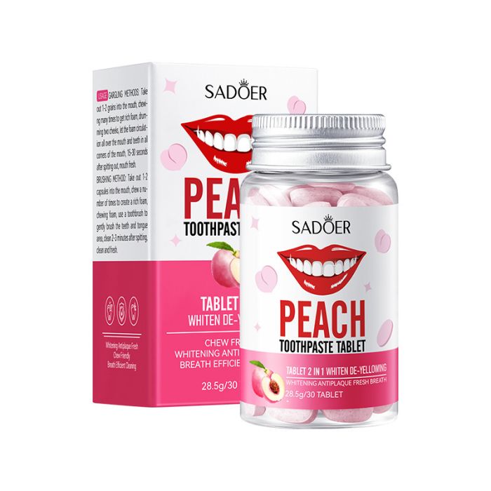 Peach flavored whitening toothpaste SADOER PEACH Toothpaste Tablet, 30 pcs.