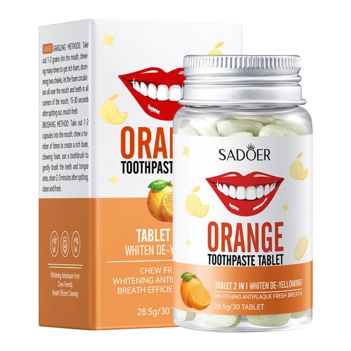 SADOER ORANGE Toothpaste Tablet Whitening Toothpaste with Orange Flavor, 30 pcs.