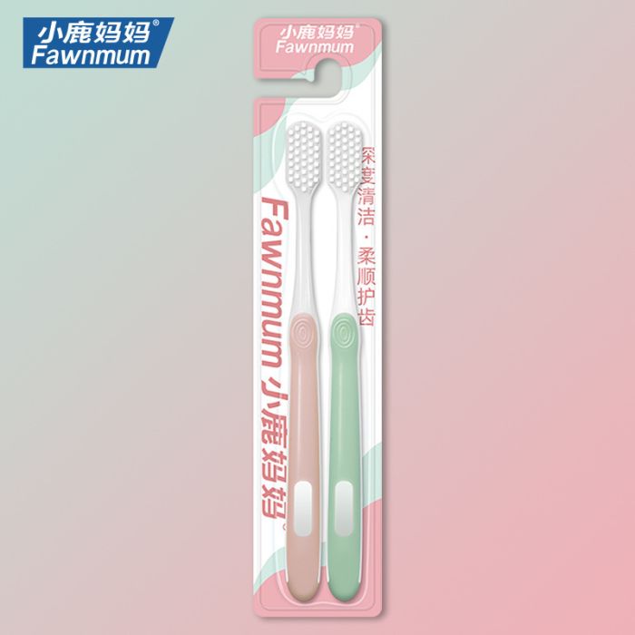 Soft toothbrush set (green and pink), 2 pcs.