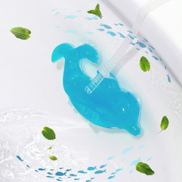 Suspended gel block for toilet bowl in the shape of a dolphin with the fragrance of Verbena flowers, 1pc