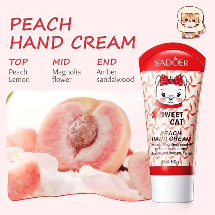 Hand Cream with peach extract SADOER Sweet Cat Peach Hand Cream, 60 gr.