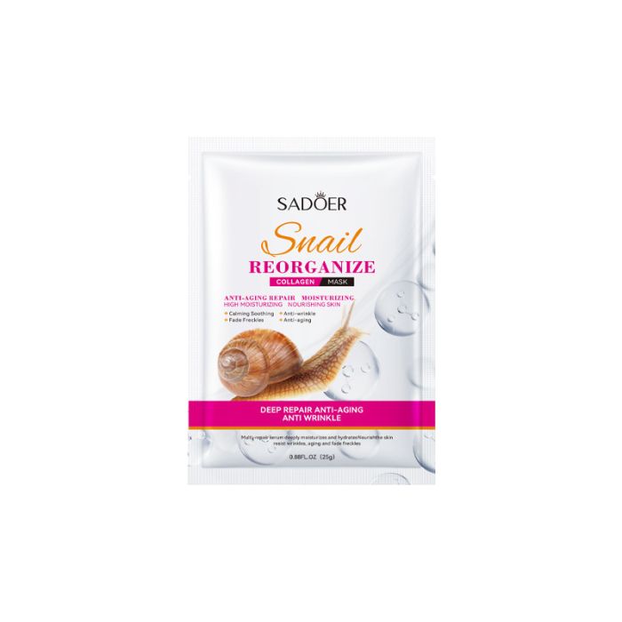 Facial tissue mask with snail and collagen rejuvenating and moisturizing SADOER Snail Reorganize Collagen Mask, 25 gr.