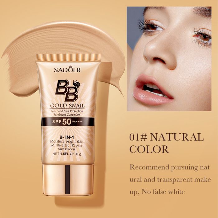 Multi-effect sunscreen foundation BB-cream 9 in 1 with snail mucin and gold SADOER BB Gold Snail SPF 50+, 40 gr 01 # Natural Color