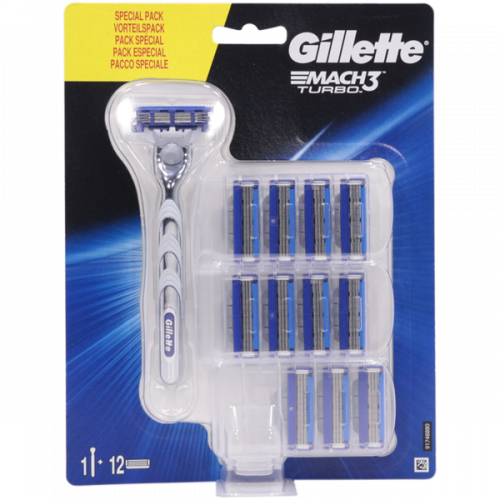 Gillette Mach 3 Turbo (machine + 12 cassettes) on blister