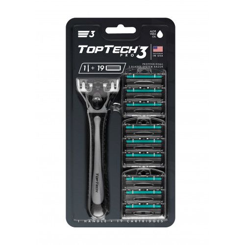 TopTech PRO 3 men's razor, USA. Compatible with Gillette Blue3*. 1 Razor + 19 replacement cartridges